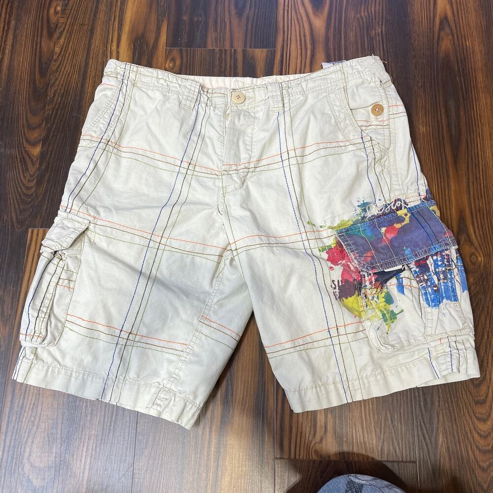 Desigual Men’s Window Pane Paint Splatter Cargo Shorts
